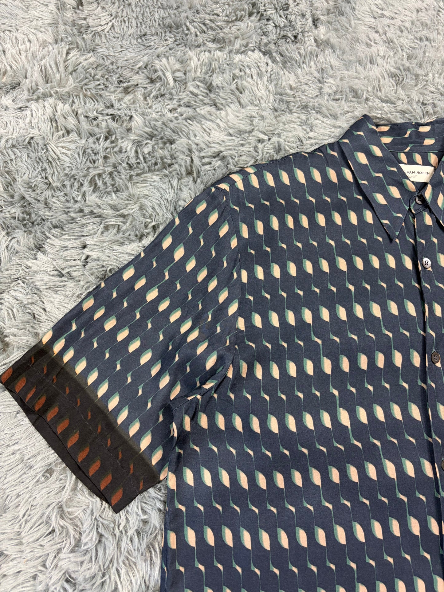 Dries Van Noten SS24 Satin Graphic Print Cuban Shirt - M | O/S, Blue