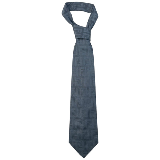 Vintage 2000s Fendi Iridescent Monogram Silk Tie | O/S, Grey