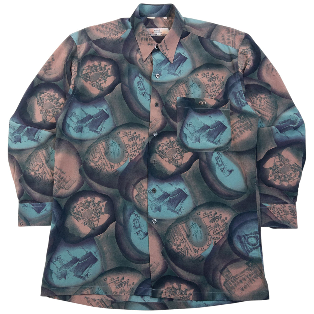 Vintage 90s Balenciaga Long Sleeve Button Up Pattern Shirt Size S | Small, Red