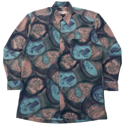 Vintage 90s Balenciaga Long Sleeve Button Up Pattern Shirt Size S | Small, Red