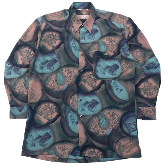 Vintage 90s Balenciaga Long Sleeve Button Up Pattern Shirt Size S | Small, Red