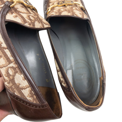Vintage 90s Dior Monogram Leather Heeled Loafers Womens Size UK6 | ONE SIZE, Brown