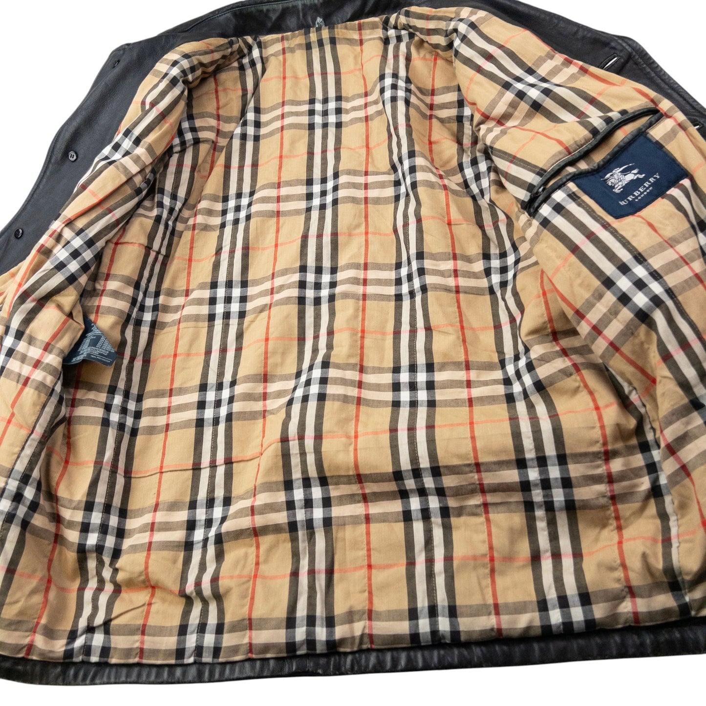 Vintage 2000s Burberry Nova Check Lined Leather Jacket Size S | Small, Black