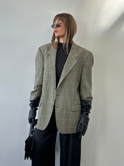 Yves Saint Laurent Pour Homme 1990s Wool Single Breasted Check Blazer - 44R/XL