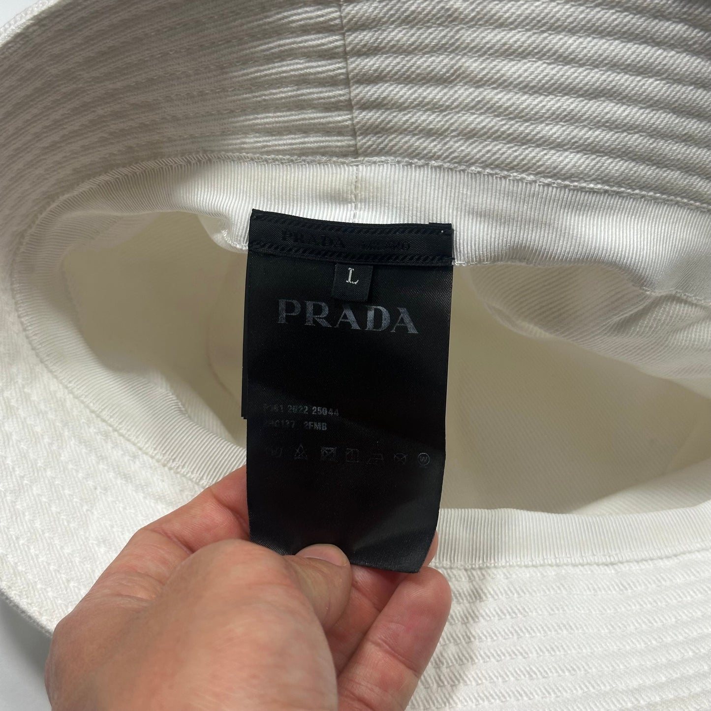 Prada 2022 Embroidered Cotton Triangle Logo Bucket Hat - L