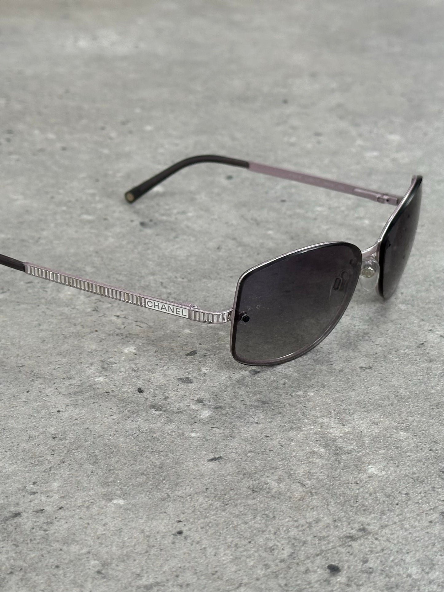 Chanel 2000s Rimless Crystal Bar Rectangle Sunglasses