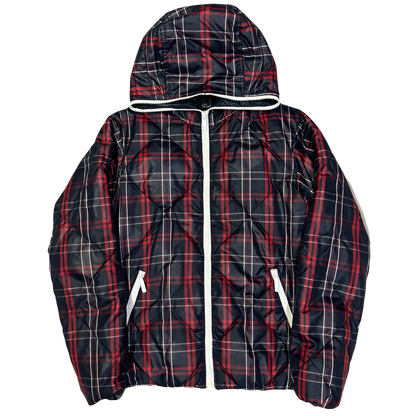 Takeo Kikuchi Diamond Stitch Plaid Puffer Jacket In Navy & Red ( M )