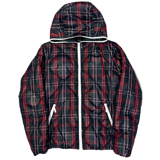 Takeo Kikuchi Diamond Stitch Plaid Puffer Jacket In Navy & Red ( M )