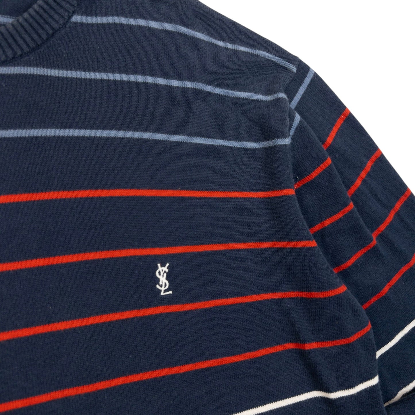 Vintage 2000s YSL Yves Saint Laurent Striped Jumper Size M | Medium, Navy