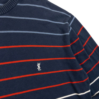 Vintage 2000s YSL Yves Saint Laurent Striped Jumper Size M | Medium, Navy