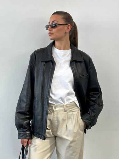 Vintage Minimal Leather Jacket - L