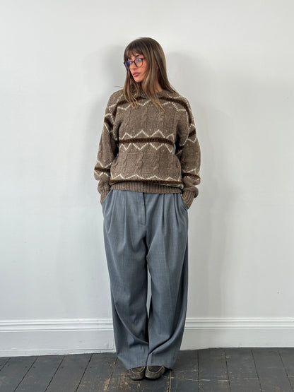 Italian Vintage 1990s Pure Wool Chunky Stripe Knitted Jumper - L