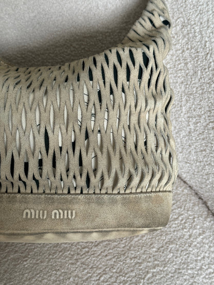 90s Miu Miu Suede Lattice Hobo Bag | O/S, Multicoloured