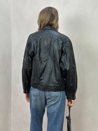 Vintage Leather Biker Jacket - S/M