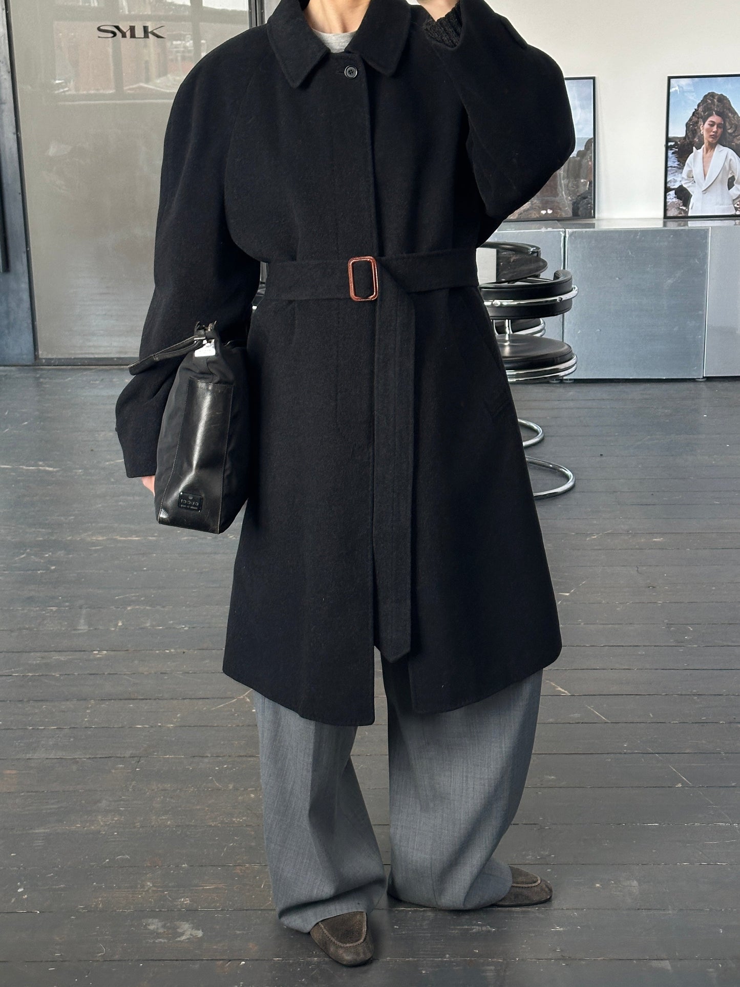 Italian Vintage 1990s Wool Cashmere Belted Coat - XXL