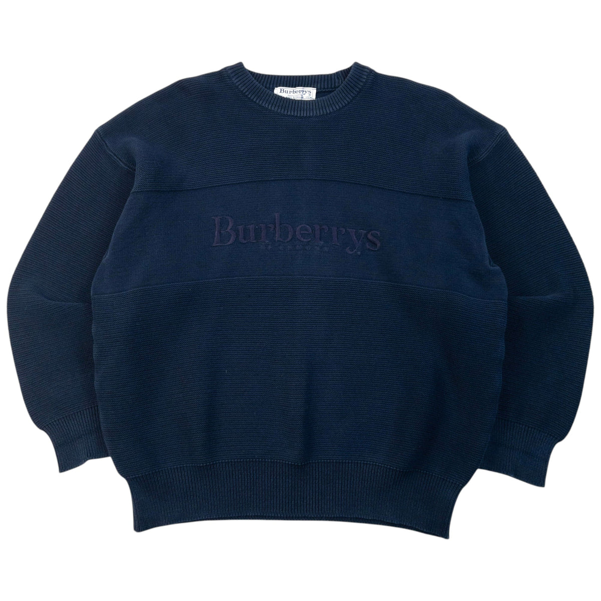 Vintage 90s Burberry Embroidered Knit Jumper Size L | Large, Navy