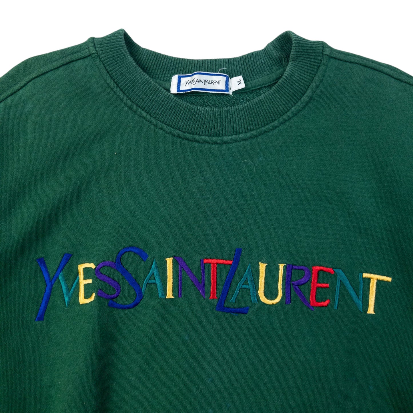 Vintage 80s YSL Yves Saint Laurent Embroidered Sweatshirt Size S | Small, Green