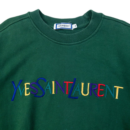 Vintage 80s YSL Yves Saint Laurent Embroidered Sweatshirt Size S | Small, Green