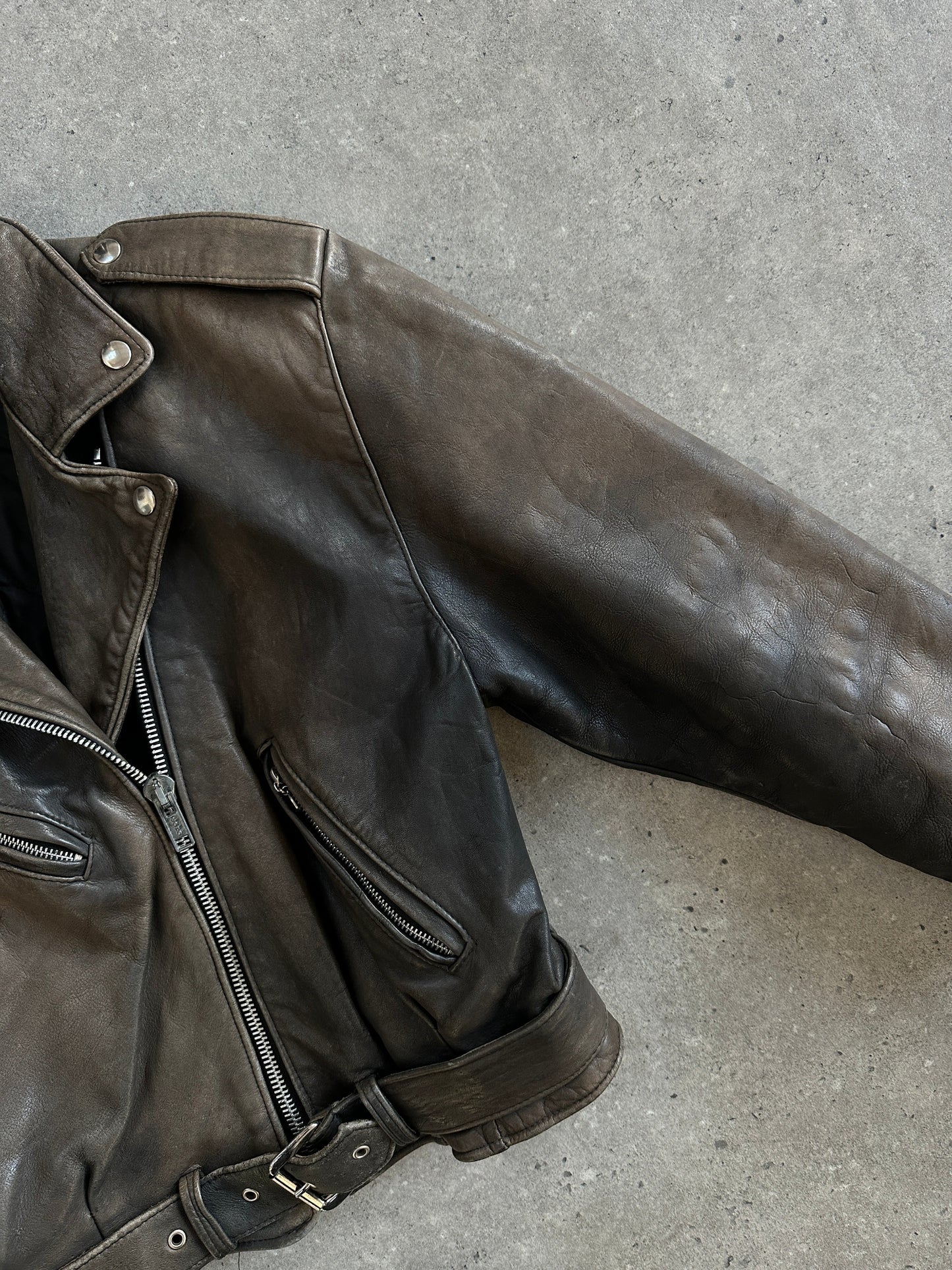 Vintage 1980s Distressed Leather Biker Jacket - S