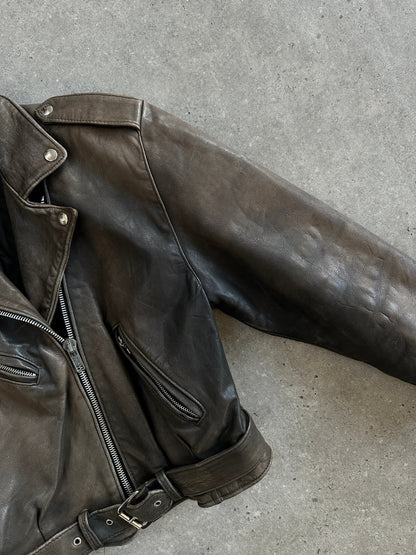Vintage 1980s Distressed Leather Biker Jacket - S