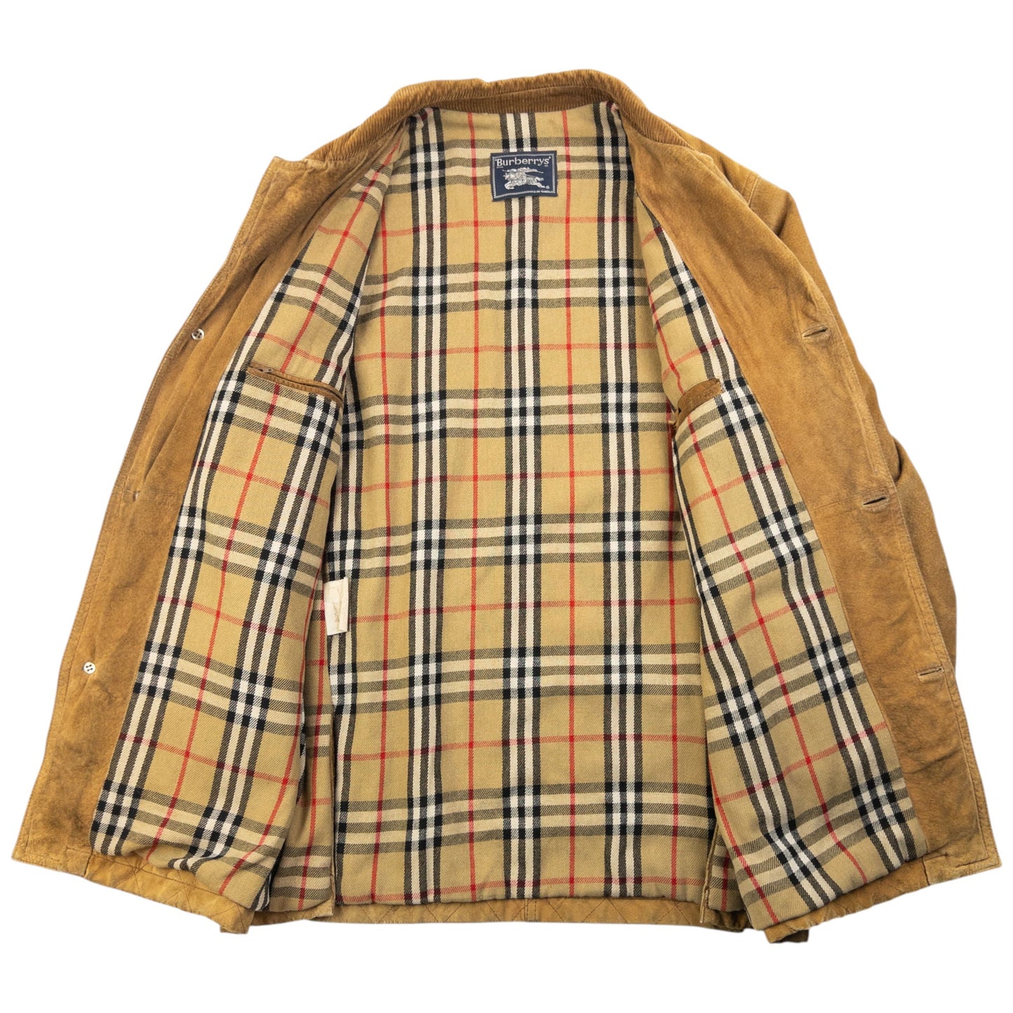 Vintage 90s Burberry Nova Check Lined Suede Leather Jacket Size L | Large, Brown