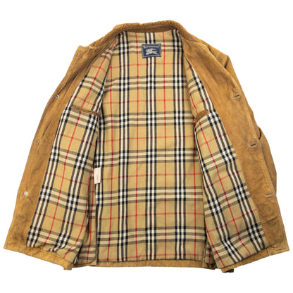 Vintage 90s Burberry Nova Check Lined Suede Leather Jacket Size L | Large, Brown