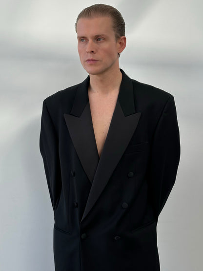 Pierre Cardin 1990s Wool Double Breasted Tuxedo Suit - 46R/W32