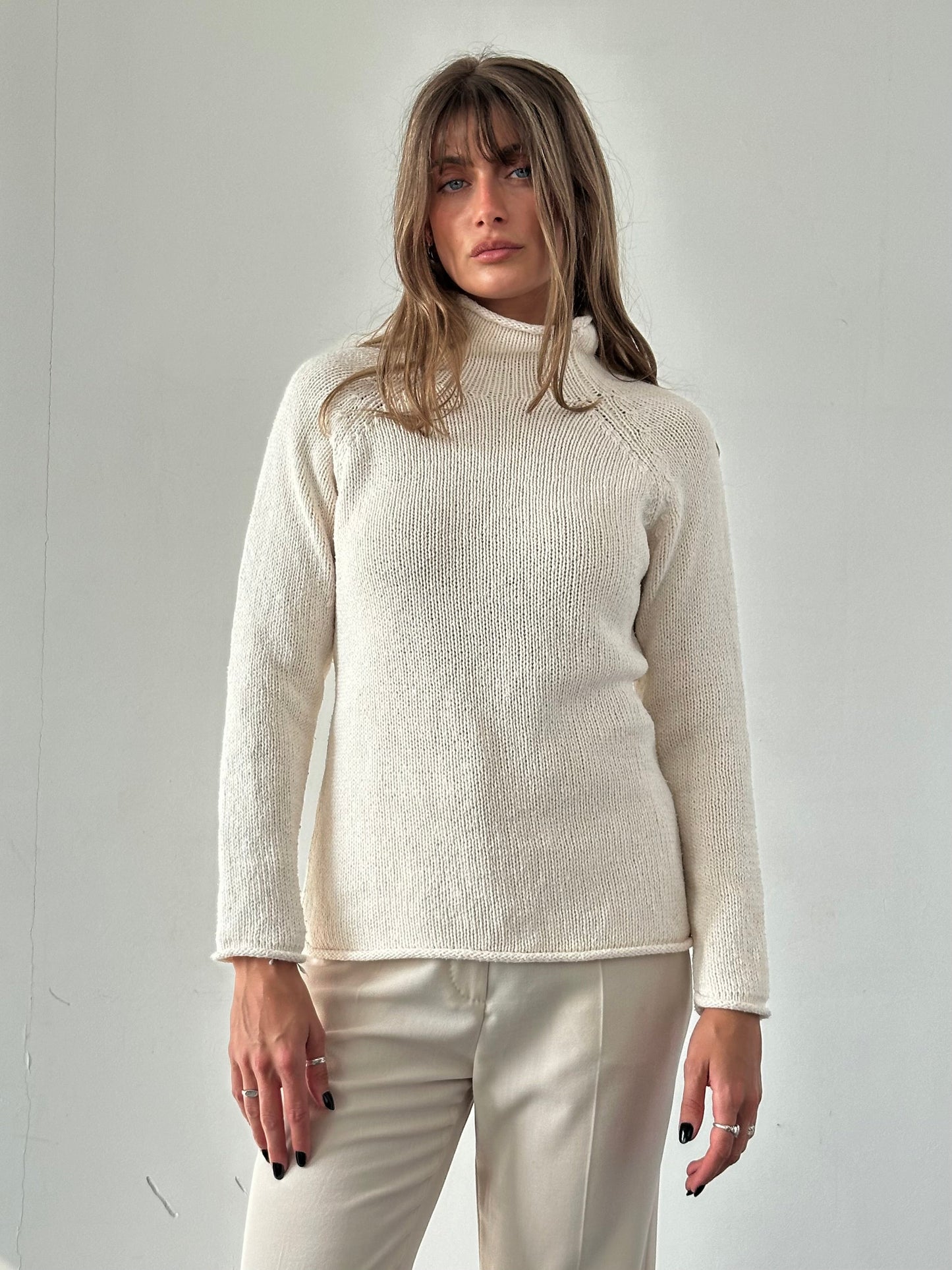 Vintage Pure Cotton High Neck Jumper - M