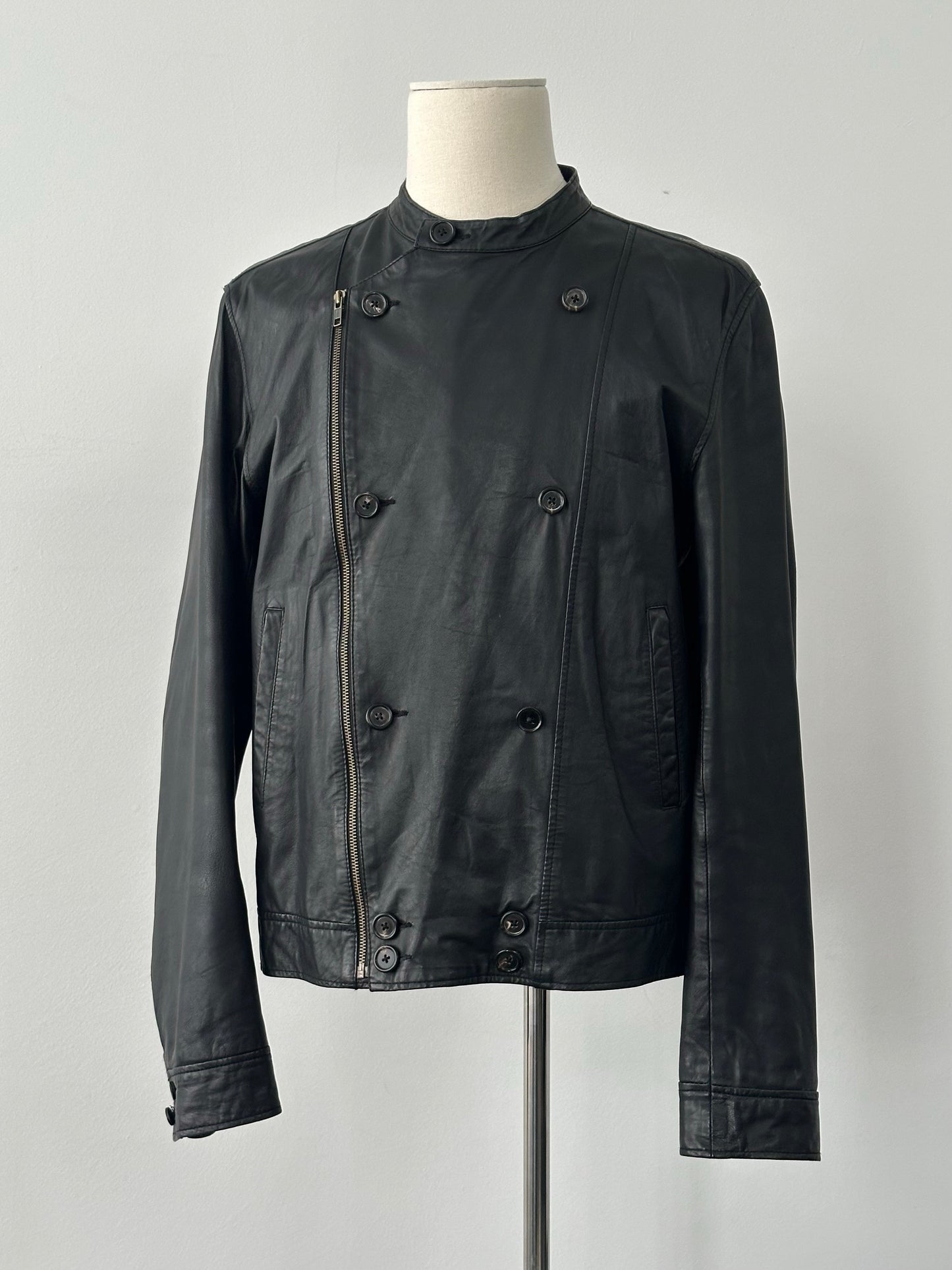 Vintage 1990s Double Breasted Leather Jacket - M
