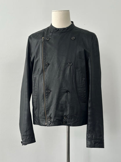 Vintage 1990s Double Breasted Leather Jacket - M