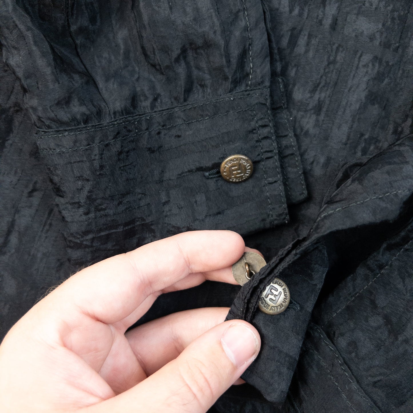 Vintage 90s Fendi Sheer Monogram Long Sleeve Button Up Shirt Size XL | XL, Black