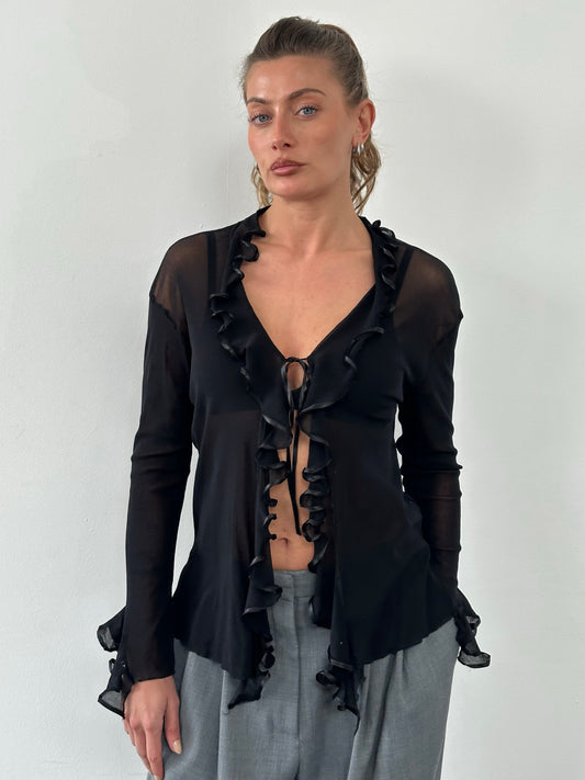 Italian Vintage 1990s Sheer Ruffle Top - M/L