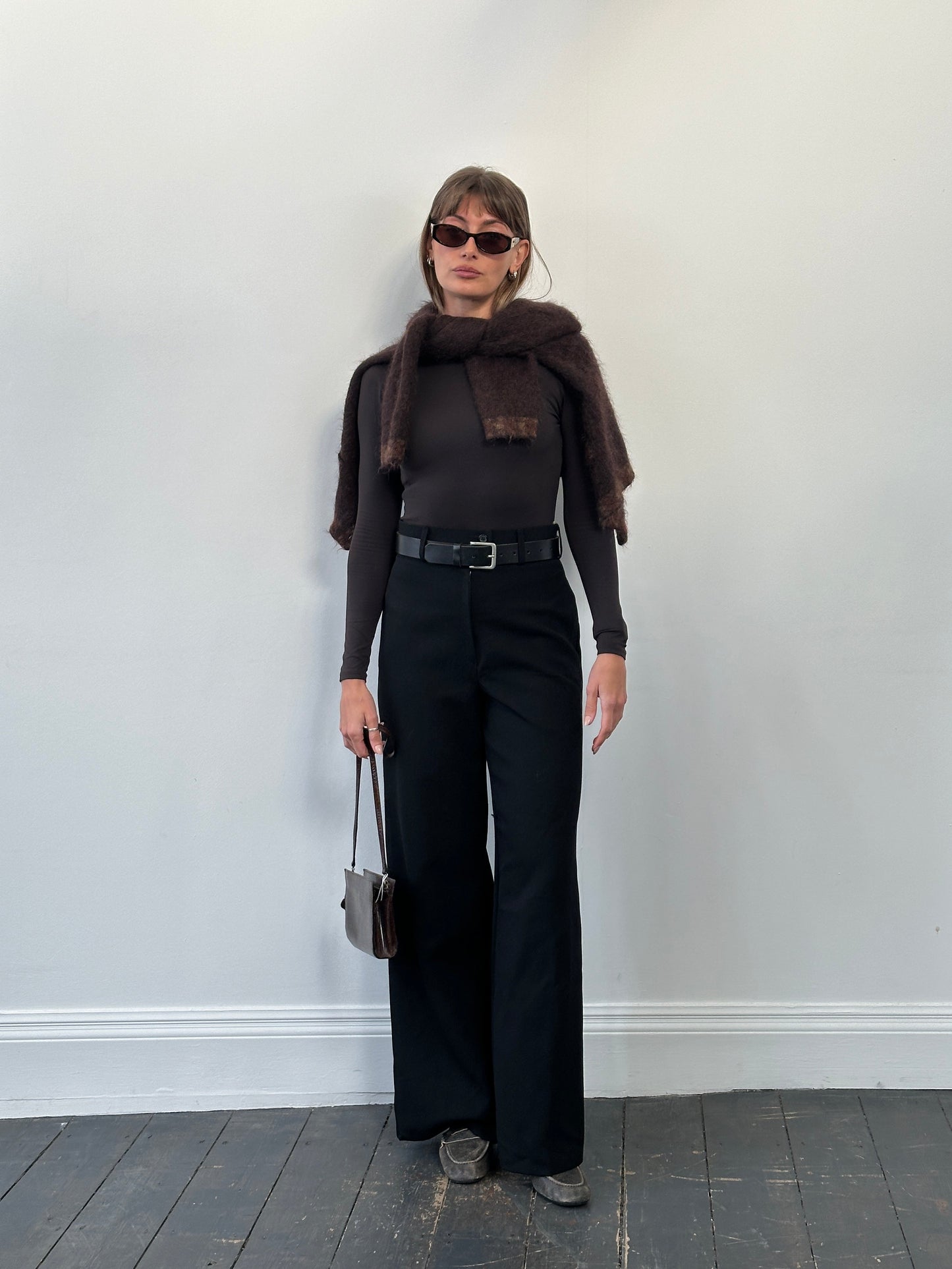 Vintage 1990s Pure Wool Wide Leg Trousers - W26