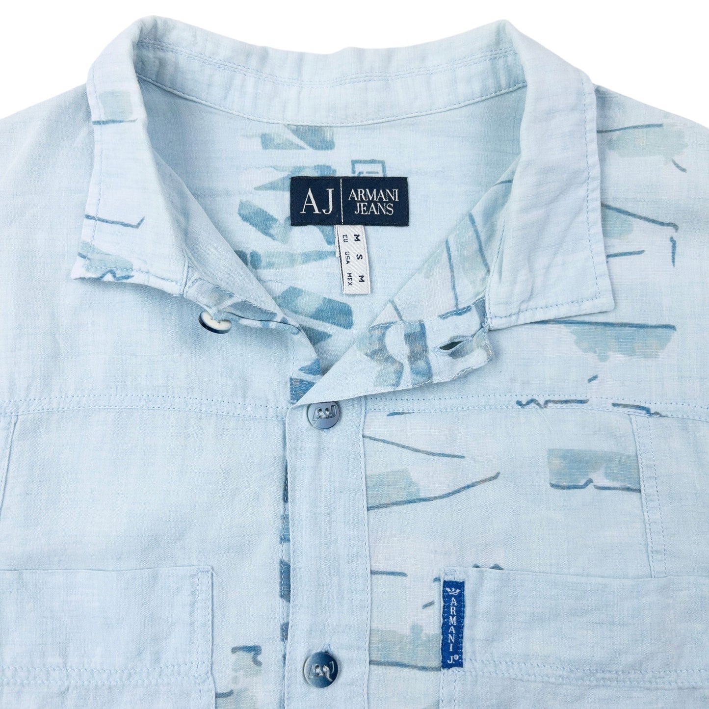 Vintage 2000s Armani Jeans Text Print Long Sleeve Button Up Shirt Size M | Medium, Blue