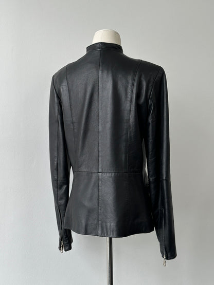 Vintage 1990s Asymmetric Fitted Leather Jacket - M
