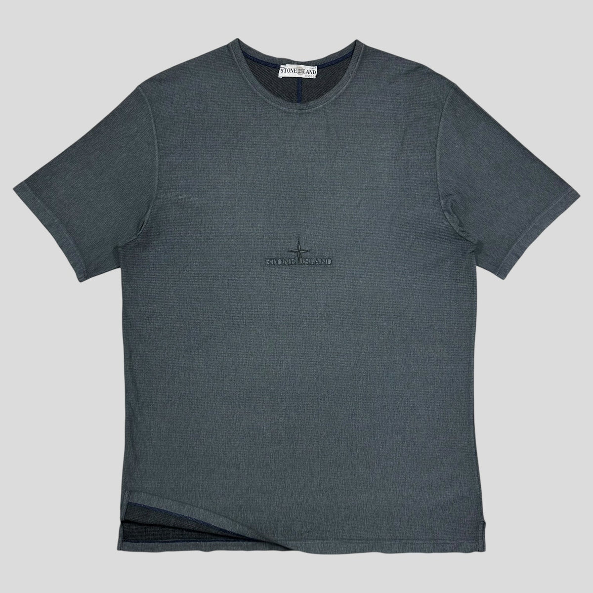 Stone Island 2003 Textured Cotton Embroidered Spellout T-shirt - L/XL | XL, Grey