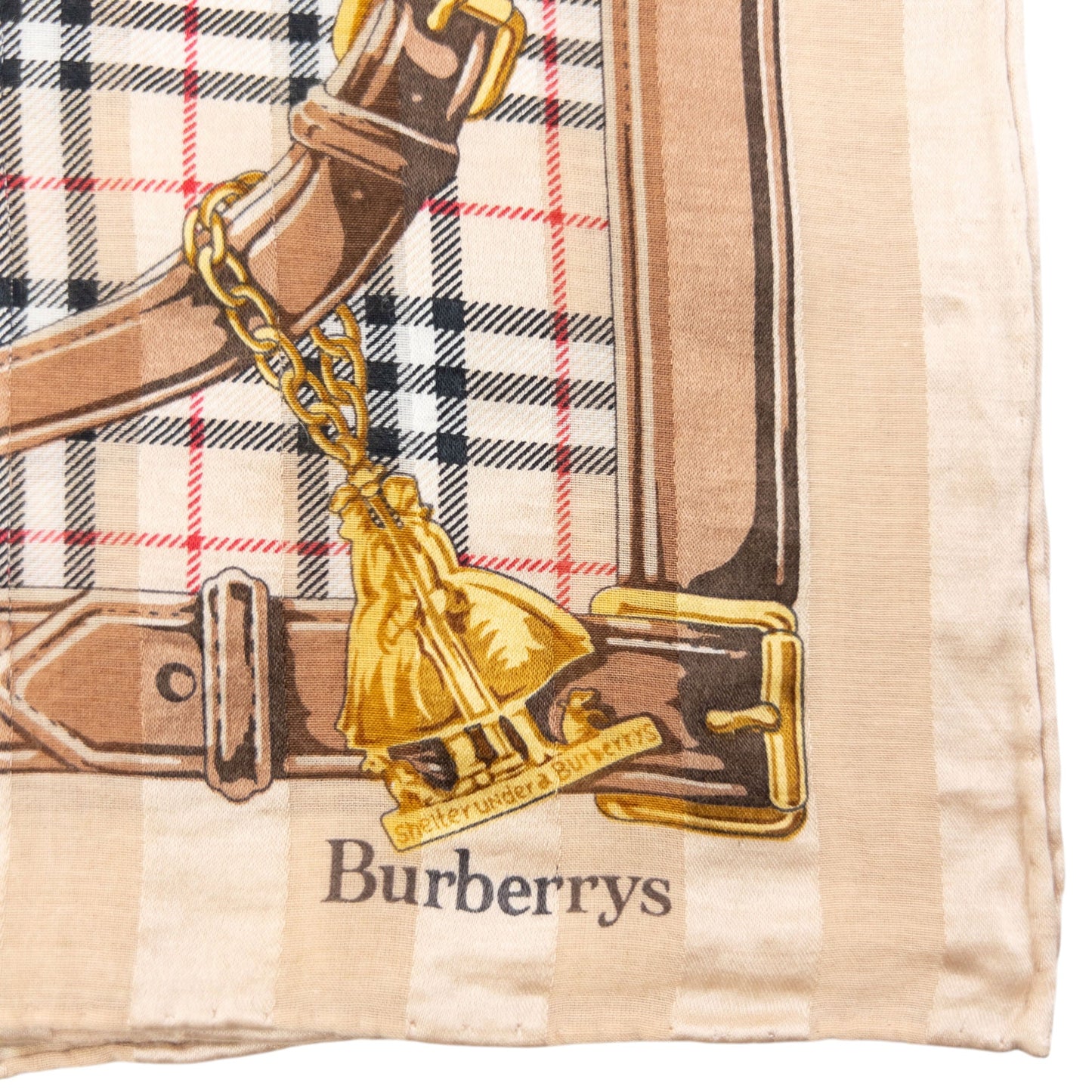Vintage 90s Burberry Nova Check Buckle Print Silk Scarf | O/S, Beige