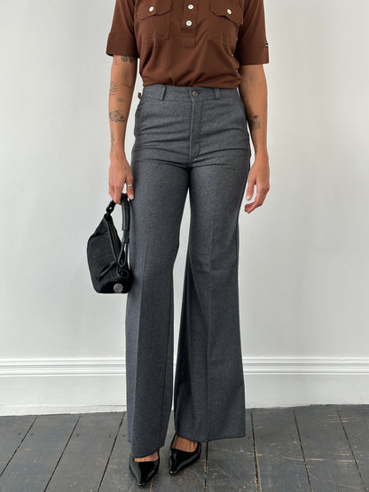 Italian Vintage 1970s Wool Flared Tailored Trousers - W28