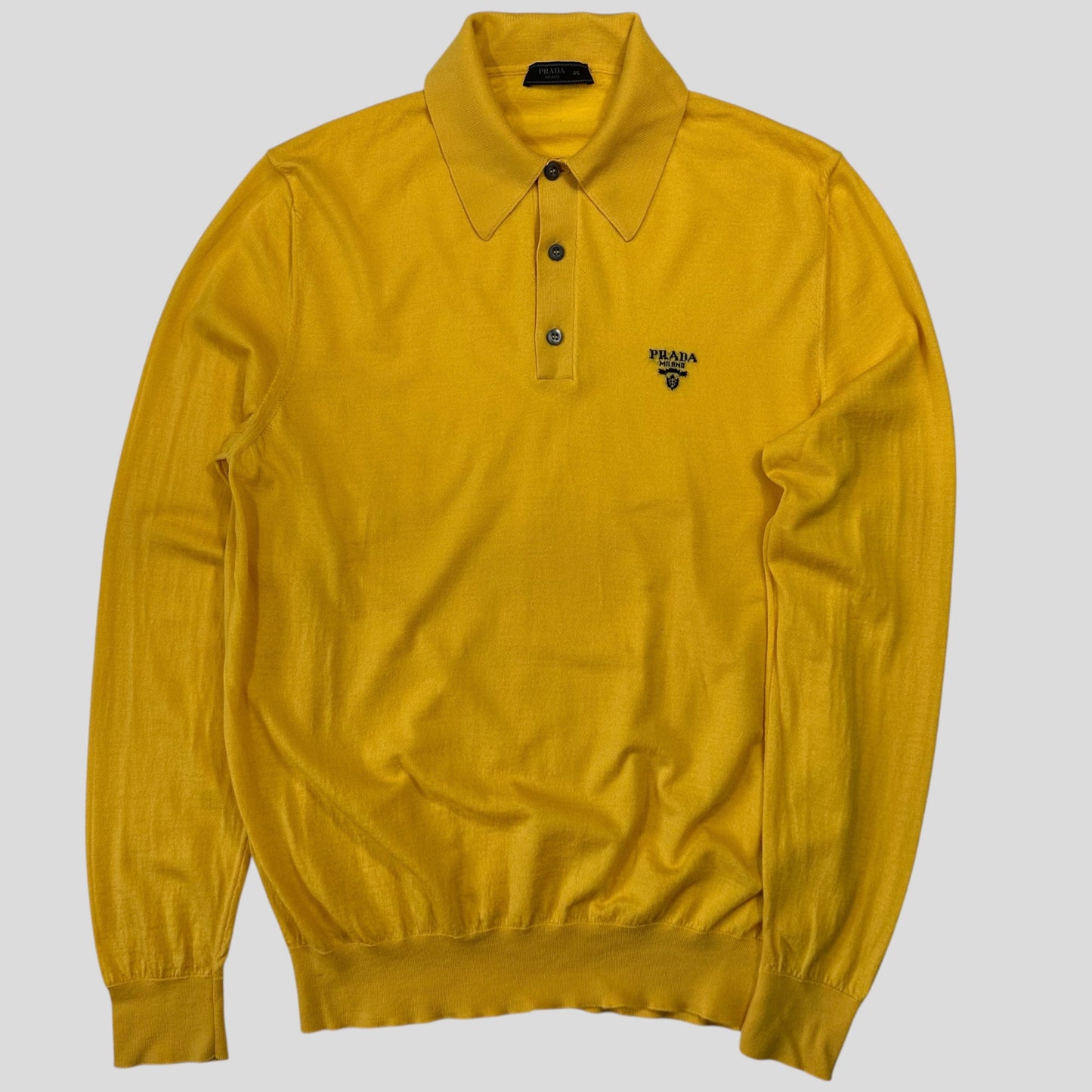 Prada Milano 2022 Yellow Virgin Wool Light Collared Logo Knit - S/M | Default Title, Yellow