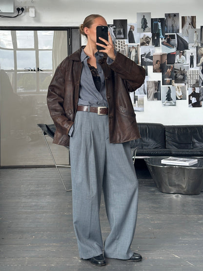 Vintage 1980s Aged Boxy Leather Jacket - XL