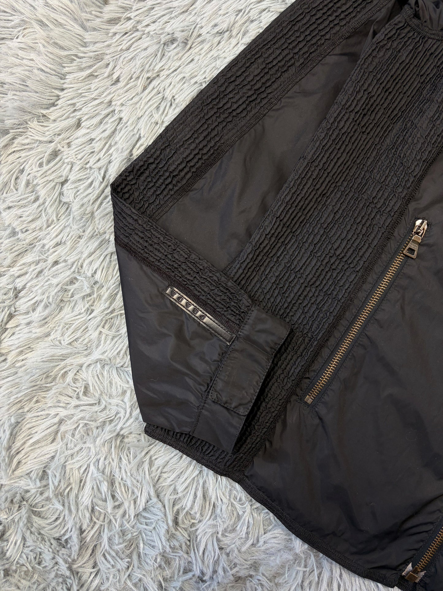 Prada Sport 2008 Pleated Black Tab Nylon Biker Jacket - M | O/S, Black