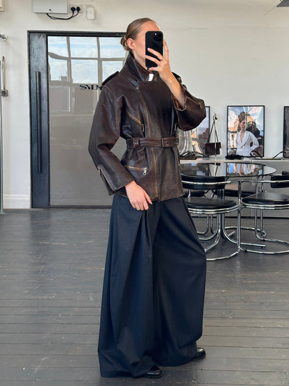 Italian Vintage 1990s Aged Belted Leather Jacket - M