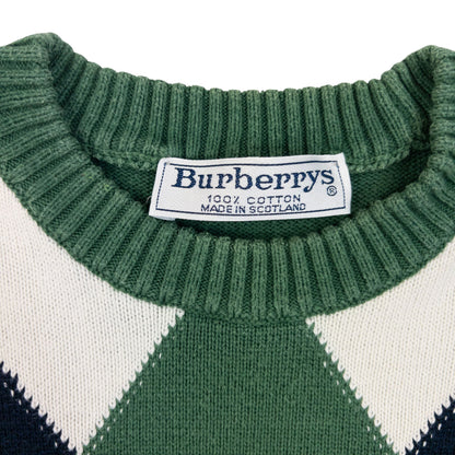 Vintage 90s Burberry Argyle Pattern Jumper Size M | Medium, Green
