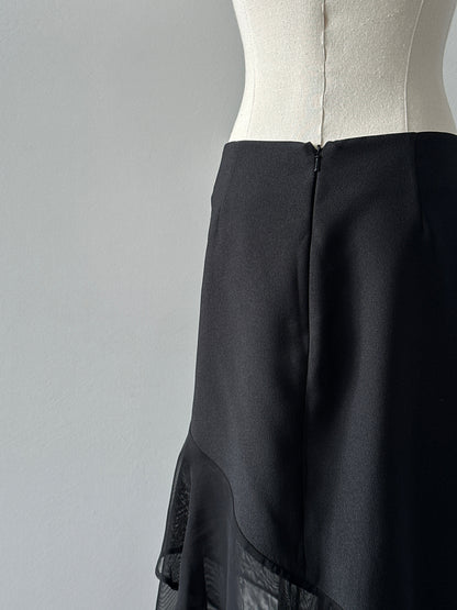 British Vintage 1990s Asymmetric Ruffle Midi Skirt - W28