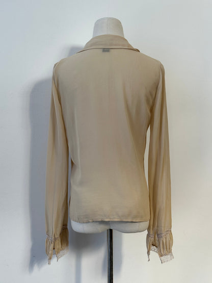 Donna Karan 2000s Pure Silk Sheer Ruffle Shirt - S