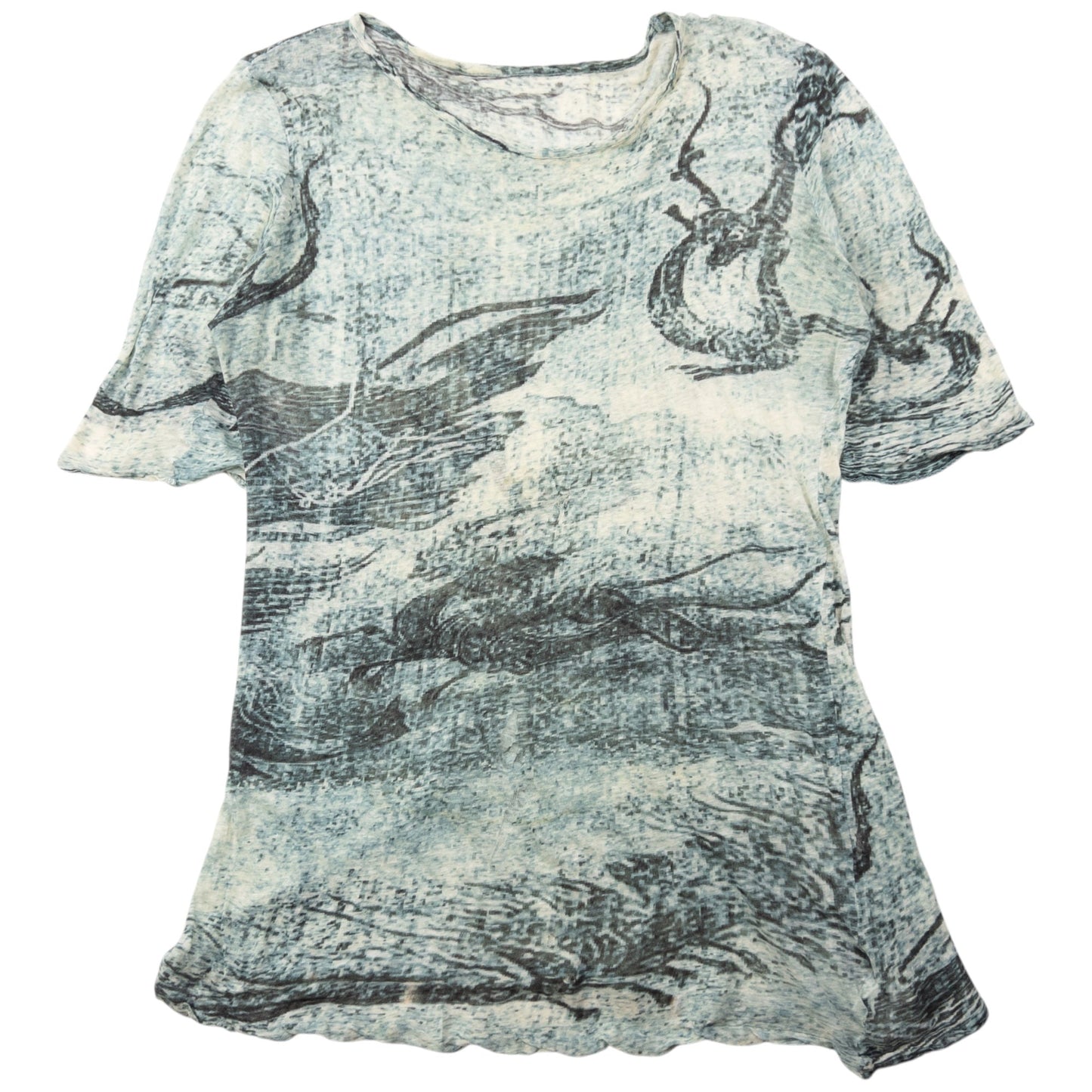 Vintage 2000s Yohji Yamamoto Dragon Print Mesh T Shirt SAMPLE Womens Size L | Large, Blue