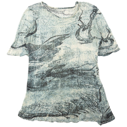 Vintage 2000s Yohji Yamamoto Dragon Print Mesh T Shirt SAMPLE Womens Size L | Large, Blue