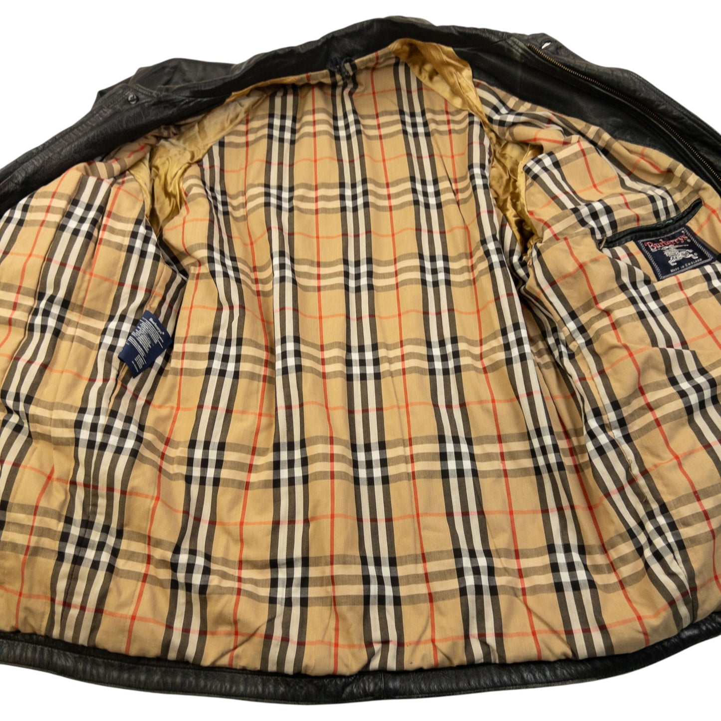 Vintage 90s Burberry Nova Check Lined Leather Jacket Size M | Medium, Black