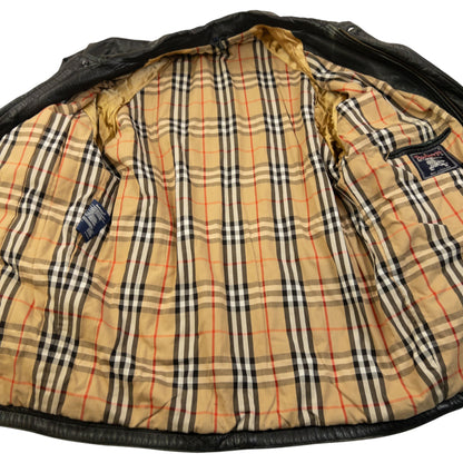 Vintage 90s Burberry Nova Check Lined Leather Jacket Size M | Medium, Black