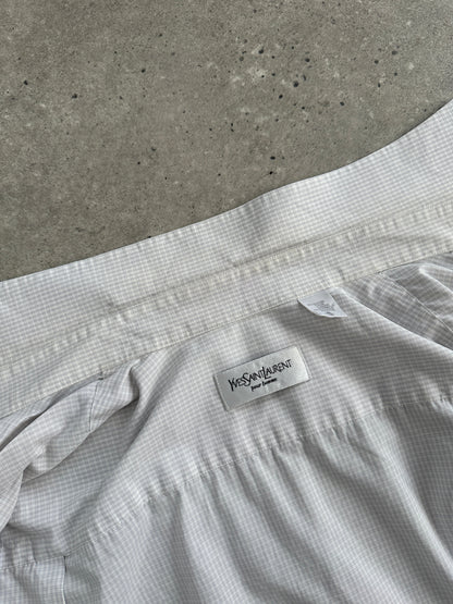 Yves Saint Laurent Pour Homme Cotton Check Short Sleeve Logo Shirt - L